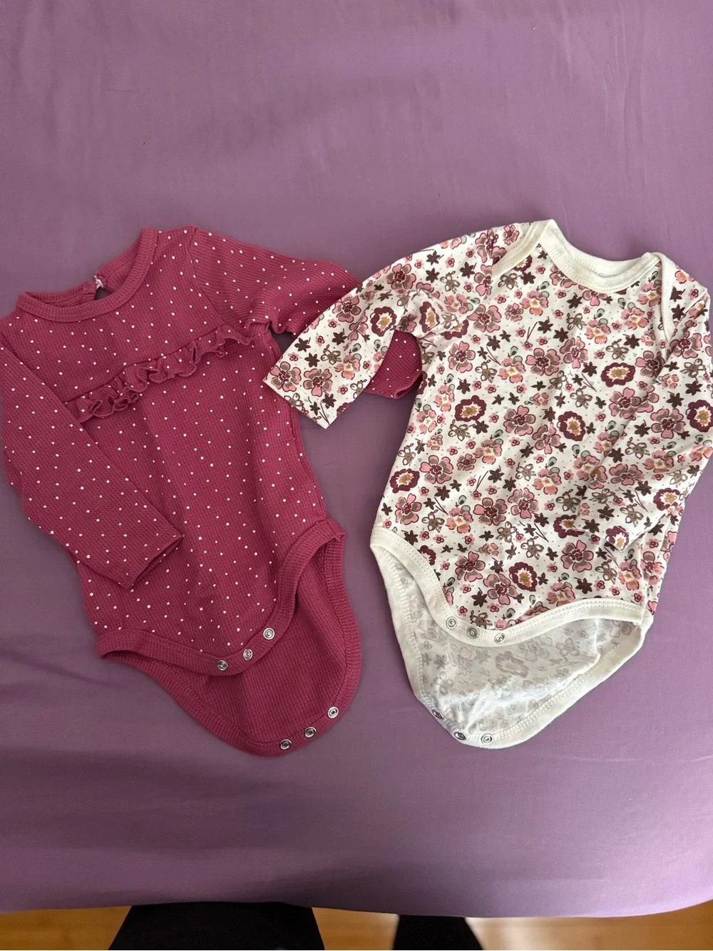 Girls' Pink Floral & Dot Long-Sleeve One-Piece Set